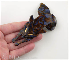Lea Stein Fox Brooch Pin Blue Chocolate Beige Model