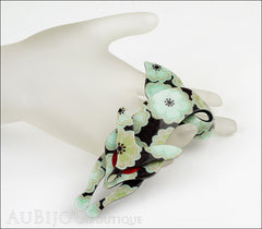 Lea Stein Fox Brooch Pin Light Turquoise Floral Red Mannequin