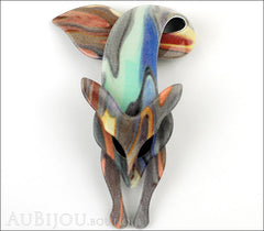 Lea Stein Fox Brooch Pin Multicolor Abstract Pastel Front