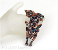 Lea Stein Fox Brooch Pin Navy Blue Chocolate Floral Mannequin