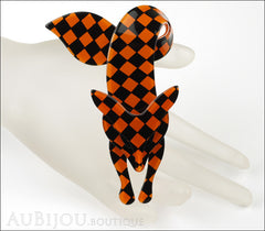 Lea Stein Fox Brooch Pin Orange Black Checker Pattern Mannequin