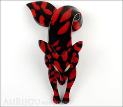 Lea Stein Fox Brooch Pin Red Black Abstract Front