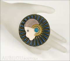 Lea Stein Full Collerette Art Deco Girl Brooch Pin Blue Gold Mannequin