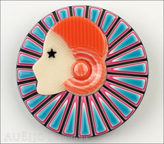 Lea Stein Full Collerette Art Deco Girl Brooch Pin Blue Pink Front