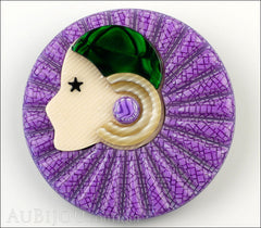 Lea Stein Full Collerette Art Deco Girl Brooch Pin Purple Green Front