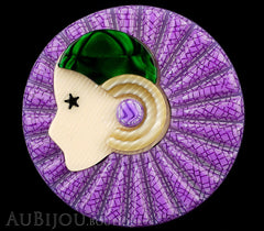 Lea Stein Full Collerette Art Deco Girl Brooch Pin Purple Green