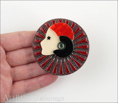 Lea Stein Full Collerette Art Deco Girl Brooch Pin Red Grey Model