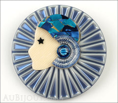 Lea Stein Full Collerette Art Deco Girl Brooch Pin Silver Blue Front