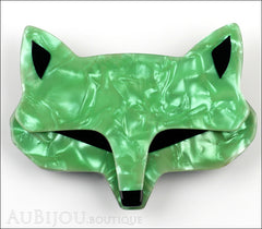 Lea Stein Goupil Fox Head Brooch Pin Pearly Green Black Front