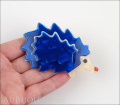 Lea Stein Hedgehog Porcupine Brooch Pin Blue Pearly Cream Model