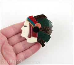 Lea Stein Indian Chief Head Brooch Pin Amber Green Red Terracotta Model