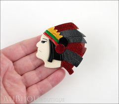 Lea Stein Indian Chief Head Brooch Pin Red Grey Black Green Model