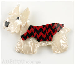 Lea Stein Kimdoo Dog Scottish Terrier Brooch Pin Pearly Cream Red Black Front