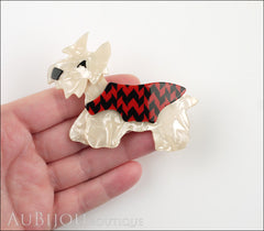 Lea Stein Kimdoo Dog Scottish Terrier Brooch Pin Pearly Cream Red Black Model