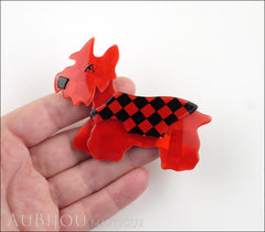 Lea Stein Kimdoo Dog Scottish Terrier Brooch Pin Red Black Checkers Model