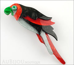 Lea Stein Kokokah The Parrot Brooch Pin Black Red Silver Green Front