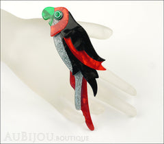 Lea Stein Kokokah The Parrot Brooch Pin Black Red Silver Green Mannequin