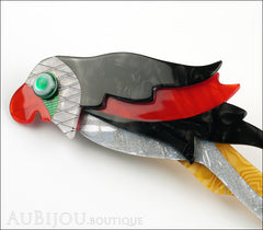 Lea Stein Kokokah The Parrot Brooch Pin Black Red Silver Yellow Side