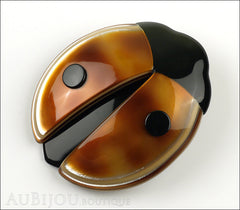 Lea Stein Lady Bug Brooch Pin Pearly Caramel Black Front