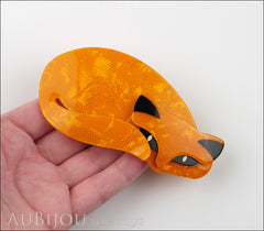 Lea Stein Mistigri The Cat Brooch Pin Orange Black Model