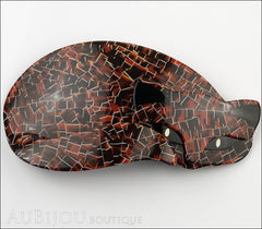 Lea Stein Mistigri The Cat Brooch Pin Tortoise Mosaic Black Front