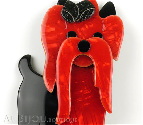 Lea Stein Moustache Dog Brooch Pin Pearly Red Black Gallery