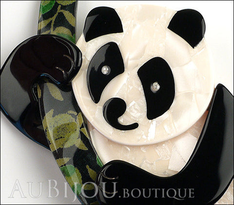 Lea Stein Panda Bear Brooch Pin Cream Black Floral 1 Gallery