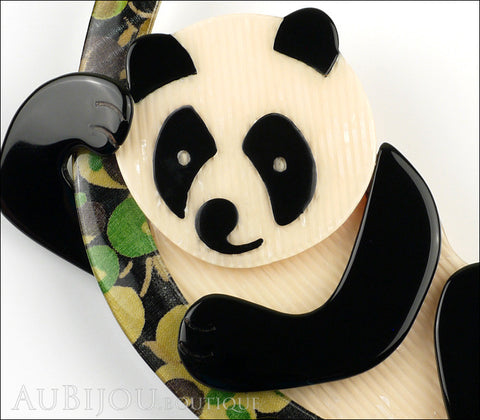 Lea Stein Panda Bear Brooch Pin Cream Black Floral Green Gallery