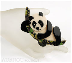 Lea Stein Panda Bear Brooch Pin Cream Black Floral Green Mannequin