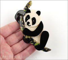 Lea Stein Panda Bear Brooch Pin Cream Black Floral 2 Model