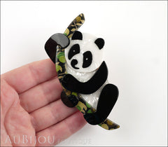 Lea Stein Panda Bear Brooch Pin Pearly White Black Floral Model
