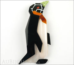 Lea Stein Penguin Brooch Pin Black Pearly Cream Front