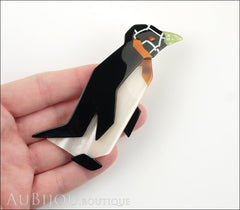 Lea Stein Penguin Brooch Pin Black Pearly Cream Model