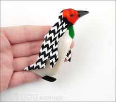 Lea Stein Penguin Brooch Pin Black White Chevron Red Model