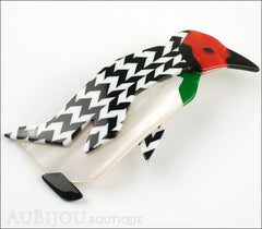 Lea Stein Penguin Brooch Pin Black White Chevron Red Side