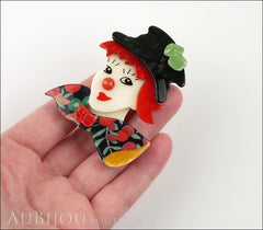 Lea Stein Petruschka Clown Brooch Pin Floral Red Green 2 Model