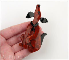 Lea Stein Pouf Howling Dog Dog Brooch Pin Crimson Red Black Model