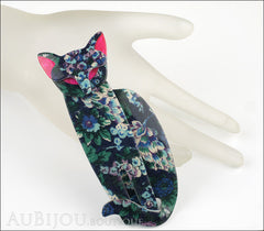 Lea Stein Quarrelsome Cat Brooch Pin Blue Floral Red Mannequin