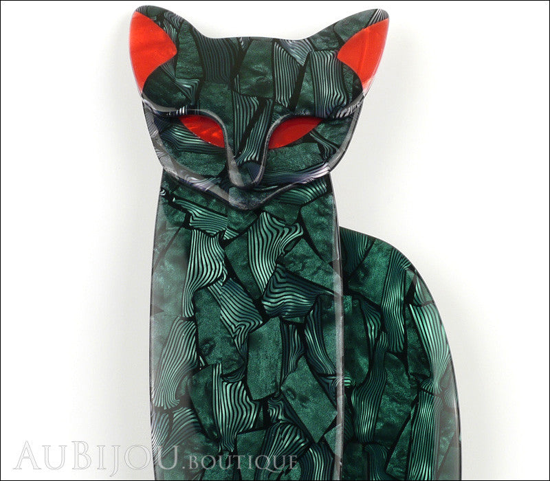 Lea Stein Quarrelsome Cat Brooch Pin Dark Green Red Gallery