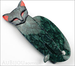 Lea Stein Quarrelsome Cat Brooch Pin Dark Green Red Side