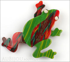 Lea Stein Rhana The Leaping Frog Green Brooch Pin Green Red Front