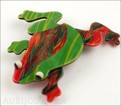 Lea Stein Rhana The Leaping Frog Green Brooch Pin Green Red Side