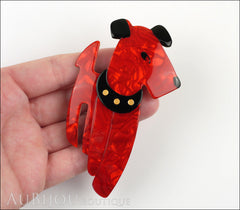 Lea Stein Ric The Airedale Terrier Dog Brooch Pin Red Black Dotted Collar Model