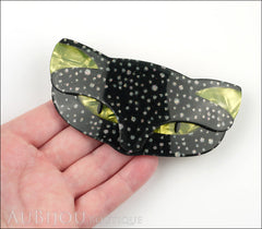 Lea Stein Romeo The Cat Brooch Pin Sparkly Black Green Model