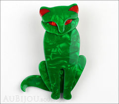 Lea Stein Sacha The Cat Brooch Pin Green Swirls Red Front