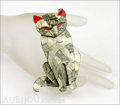 Lea Stein Sacha The Cat Brooch Pin Metallic Green Red Mannequin