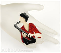 Lea Stein Saxophonist Brooch Pin Black Red Cream Mannequin