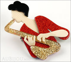 Lea Stein Saxophonist Brooch Pin Gold Red Cream Side