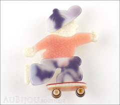 Lea Stein Skateboarder Boy Brooch Pin Pink Mesh Lavander Purple Front