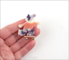 Lea Stein Skateboarder Boy Brooch Pin Pink Mesh Lavander Purple Model